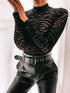 Black Mesh Long Sleeve Bodysuit for Women