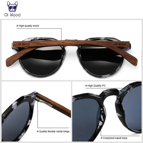 Oi Wood Sunglasses Women Men's Sun Glasses Walnut Wood Round Red Lens Tortoise Shell Frames