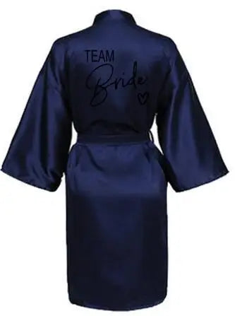 Team Bride Satin Robe with Black Letters
