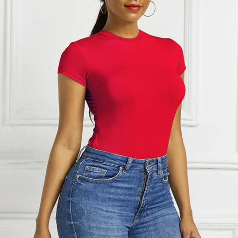 Solid Short Sleeve Bodysuit for Women