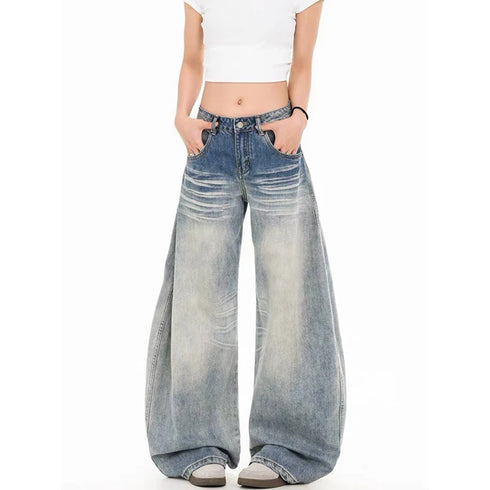 YIBASHU Women's Vintage Blue Wide Leg Jeans