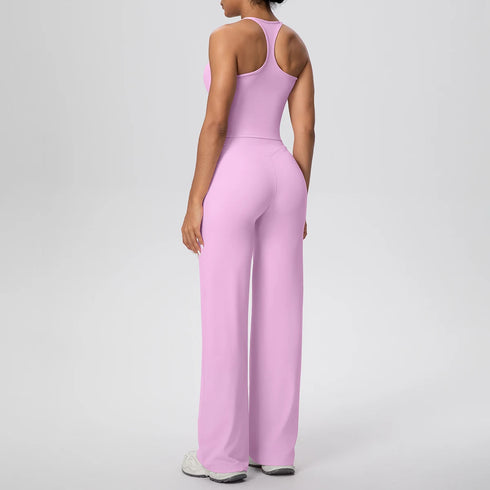 Backless Yoga Set with Wide Leg Pants