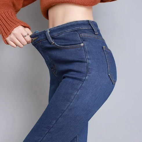 High Waist Thermal Jeans for Women - Warm Plush Denim
