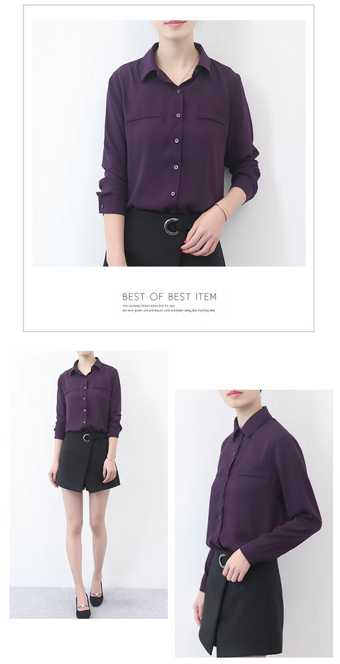 Simple Solid Color Loose Women's Chiffon Shirt Tops 2023 New Long Sleeve Casual Elegance Woman Blouses Lady Office Shirt Clothes