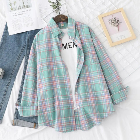 Casual Women's Flannel Plaid Shirt - Autumn Collection