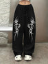Women's Plus Size Black Printed Casual Pants