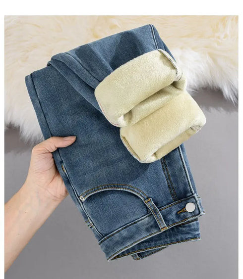 Retro Blue Slim Fit Stretch Tapered Jeans for Women