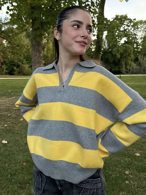 Casual Striped Knitted Pullover Sweater