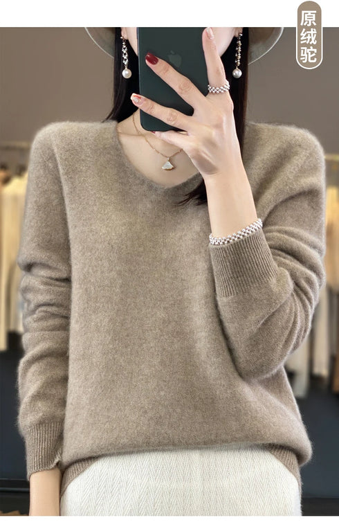 100% Merino Wool V-Neck Pullover Sweater for Women