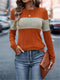 Colour-Block Patchwork Crewneck T-Shirt for Women