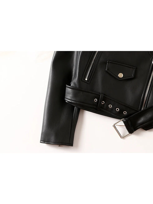 Women’s Slim Fit Black Faux Leather Biker Jacket