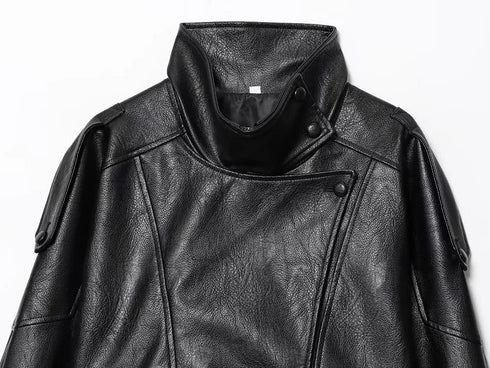 MUJER Black Faux Leather Bomber Jacket for Women