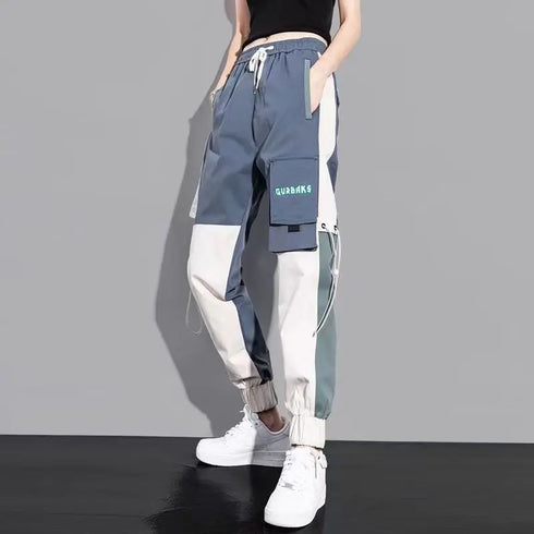 Women's Casual Cargo Joggers - Black & White