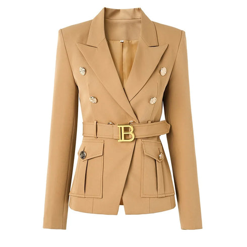 Classic Double Breasted Women's Blazer with Belt