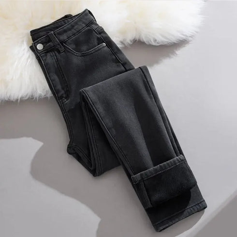Retro Blue Slim Fit Stretch Tapered Jeans for Women
