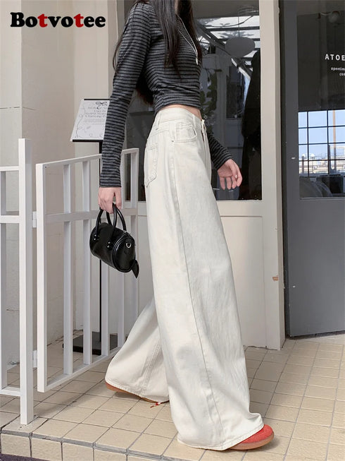 Botvotee White Baggy High Waisted Jeans for Women
