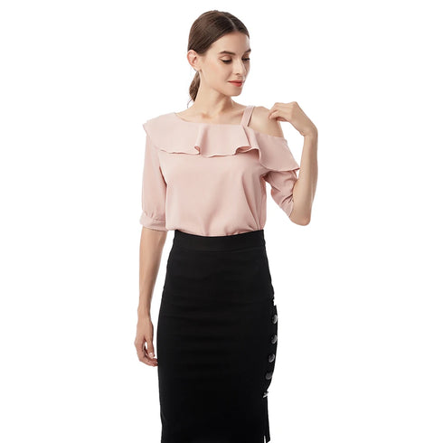 Ruffled Off-the-Shoulder Chiffon Top
