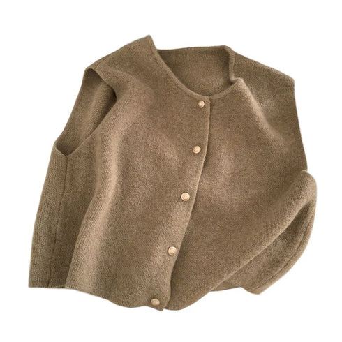 Korean Elegant Knitted Sleeveless Cardigan