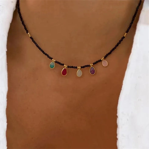 Summer Multilayer Handmade Necklace with Crystal Pendant