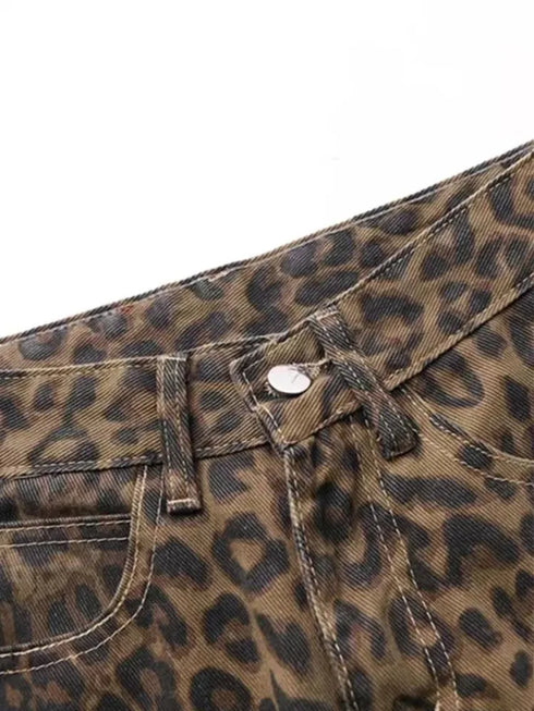 Leopard Print Wide Leg Jeans for Women