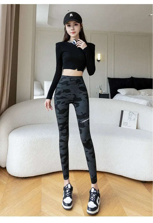 High Waist Camo Leggings with Pockets