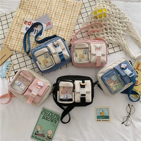 Kawaii Nylon Crossbody Bag with Multiple Pockets