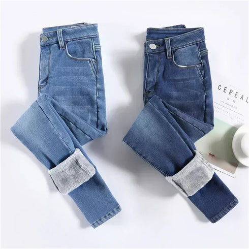High Waist Thermal Denim Jeans for Women