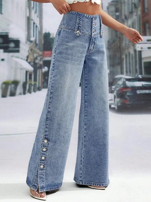 Plus Size High Waist Wide Leg Denim Jeans