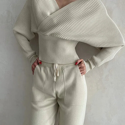 Off Shoulder Knitted Two Piece Set