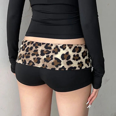 Leopard Print Low Waist Slim Booty Shorts for Women