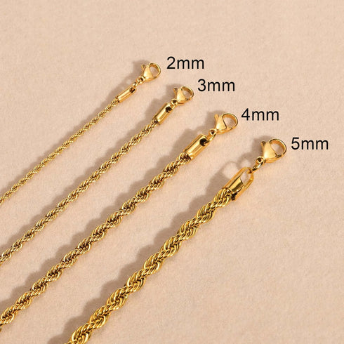 Dainty Gold Rope Chain Necklace - Waterproof Stainless Steel