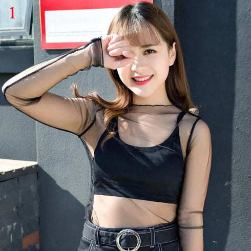 Lace Bottomed Long Sleeve Blouse Top