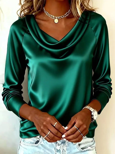 Luxurious Draping Long Sleeve Silk-Like Top