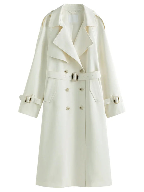 Classic Double-Breasted Mid-Length Trench Coat for Women