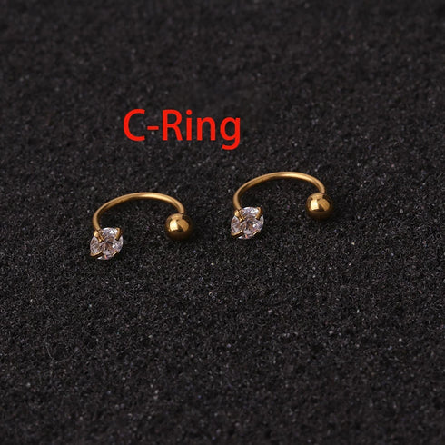 2PCS Stainless Steel Crystal Letter Ear Studs