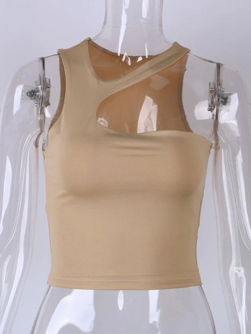 Cut Out Sexy Crop Off Shoulder Tank Top for Women Summer