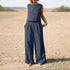 Women's Cotton Linen Sleeveless Top and Wide Leg Pants Set