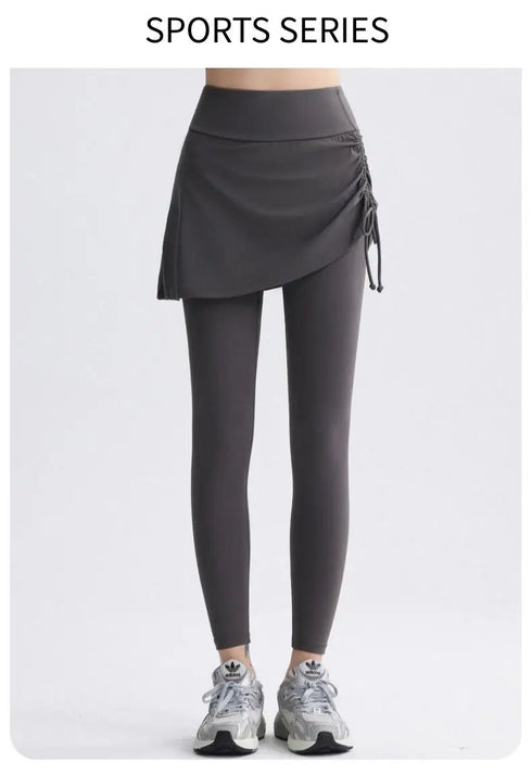 2 in 1 High Waisted Yoga Pants with Side Drawstring
