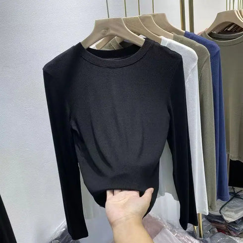 Slim Fit O-Neck Long Sleeve Top for Women