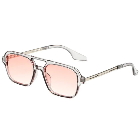 Retro Double Bridge Pilot Sunglasses with Pink Gradient