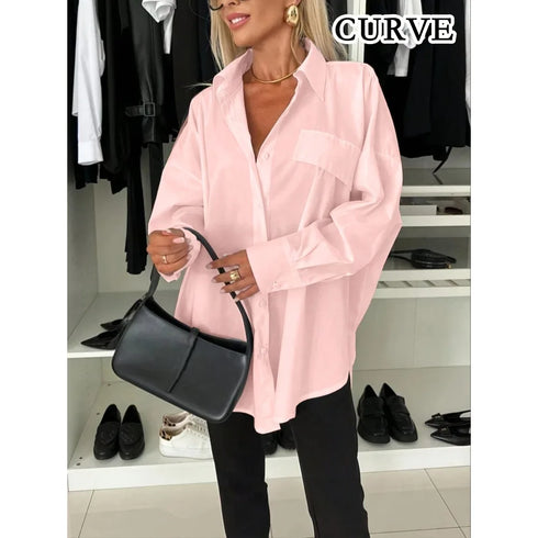 Plus Size Women's Button-Up Lapel Long Sleeve Shirt