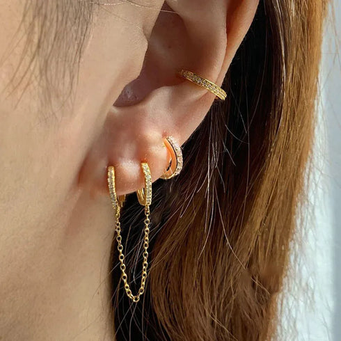 Stainless Steel Link Chain Hoop Earrings with Zirconia