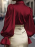Elegant Satin Blouse with Ruffled Cuff Sleeves