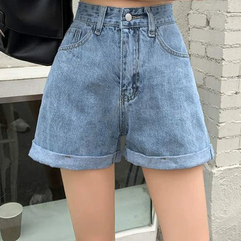 High Waist Denim Mini Shorts for Women
