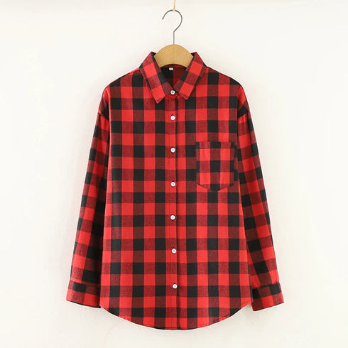 Plaid Flannel Shirt for Women - Casual Long Sleeve Top
