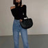 Skew Collar Off-Shoulder Long-Sleeved Crop Top