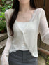 Lace Trim Long Sleeve Crop Top Cardigan for Summer