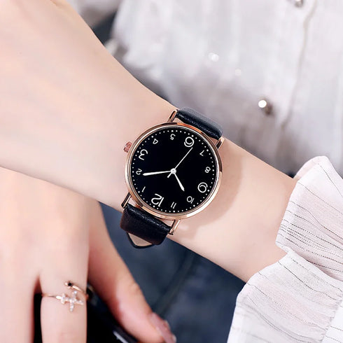 Simple Vintage Digital Face Leather Belt Women's Watch