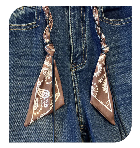 Wide Leg Denim Jeans with Scarf Belt