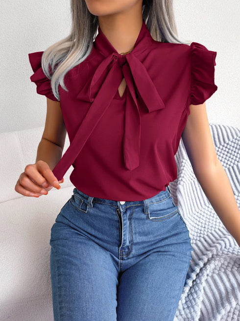 Women's Ruffle Short Sleeve Chiffon Blouse